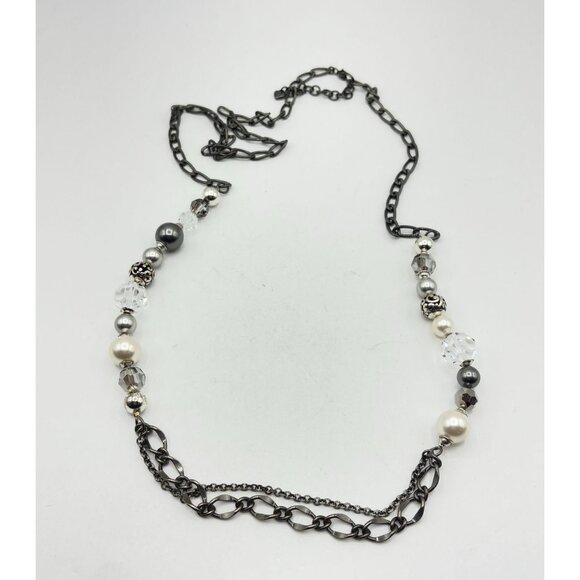 Brighton Multi-Beaded Necklace With Black & White Beads & Gunmetal Chain - Picture 1 of 5